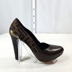 Fendi Women's Logo Brown Leather Pumps Size 36.5